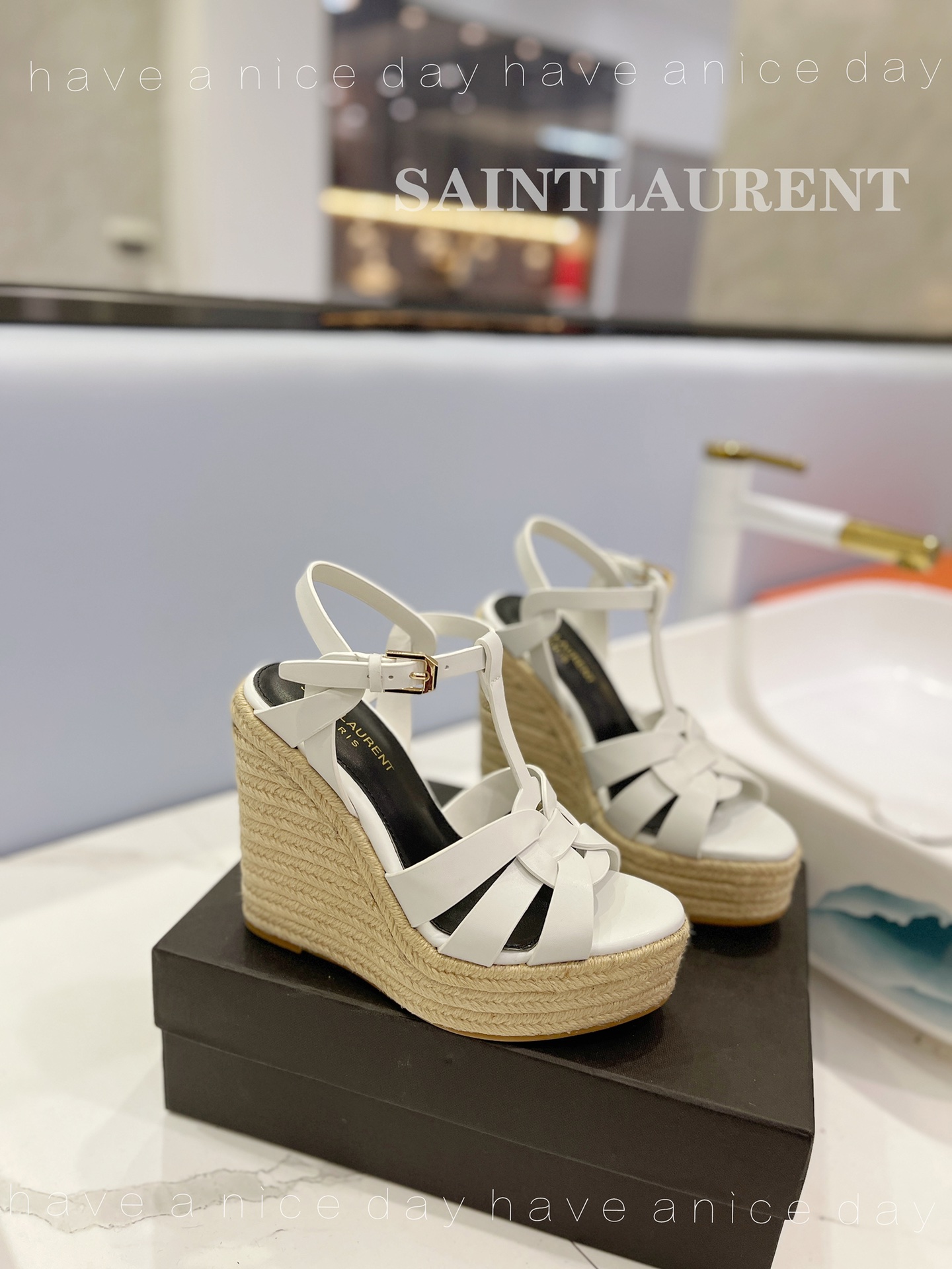 Sa1nt Lau*nt Tribute Espadrilles In Smooth White For Women 611924BZC009008