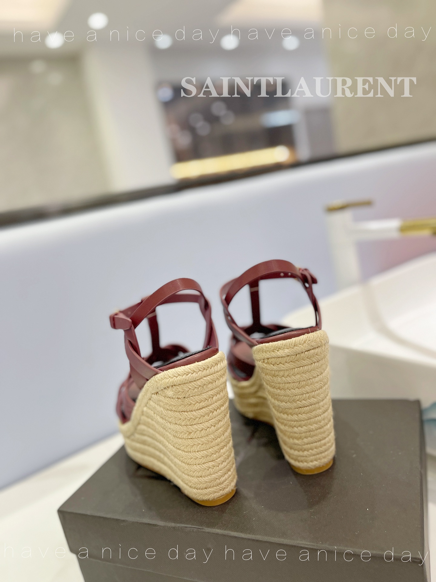 Sa1nt Lau*nt Tribute Espadrilles In Smooth Burgundy For Women 611924BDA002206