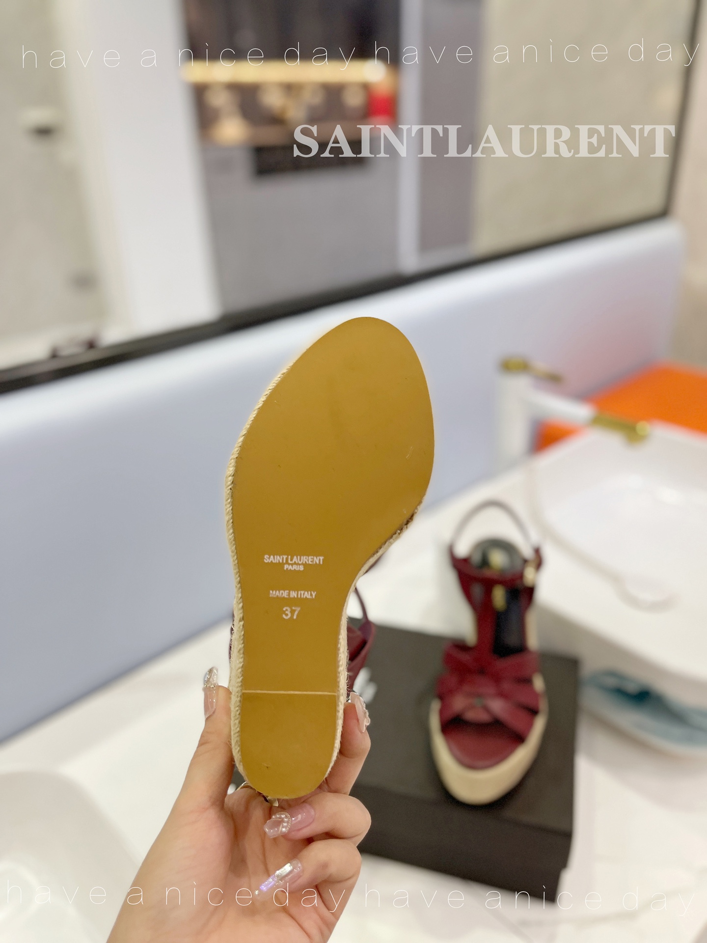 Sa1nt Lau*nt Tribute Espadrilles In Smooth Burgundy For Women 611924BDA002206