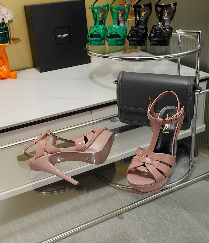 Sa1nt Lau*nt Tribute Platform Sandals In Patent Pink For Women