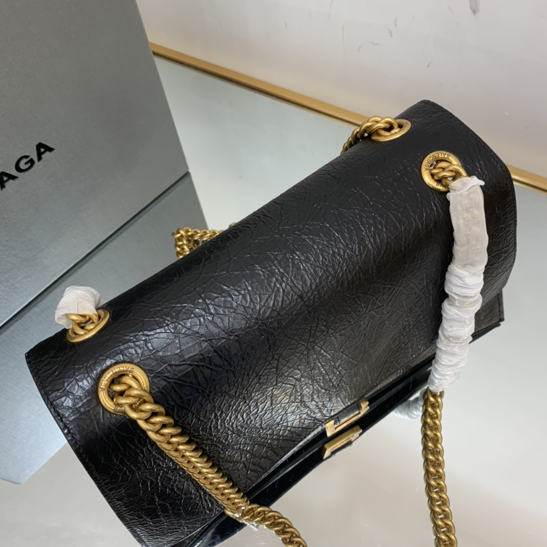 Ba1en*iaga Crush Medium Chain Bag In Black For Women 12in/ 31cm