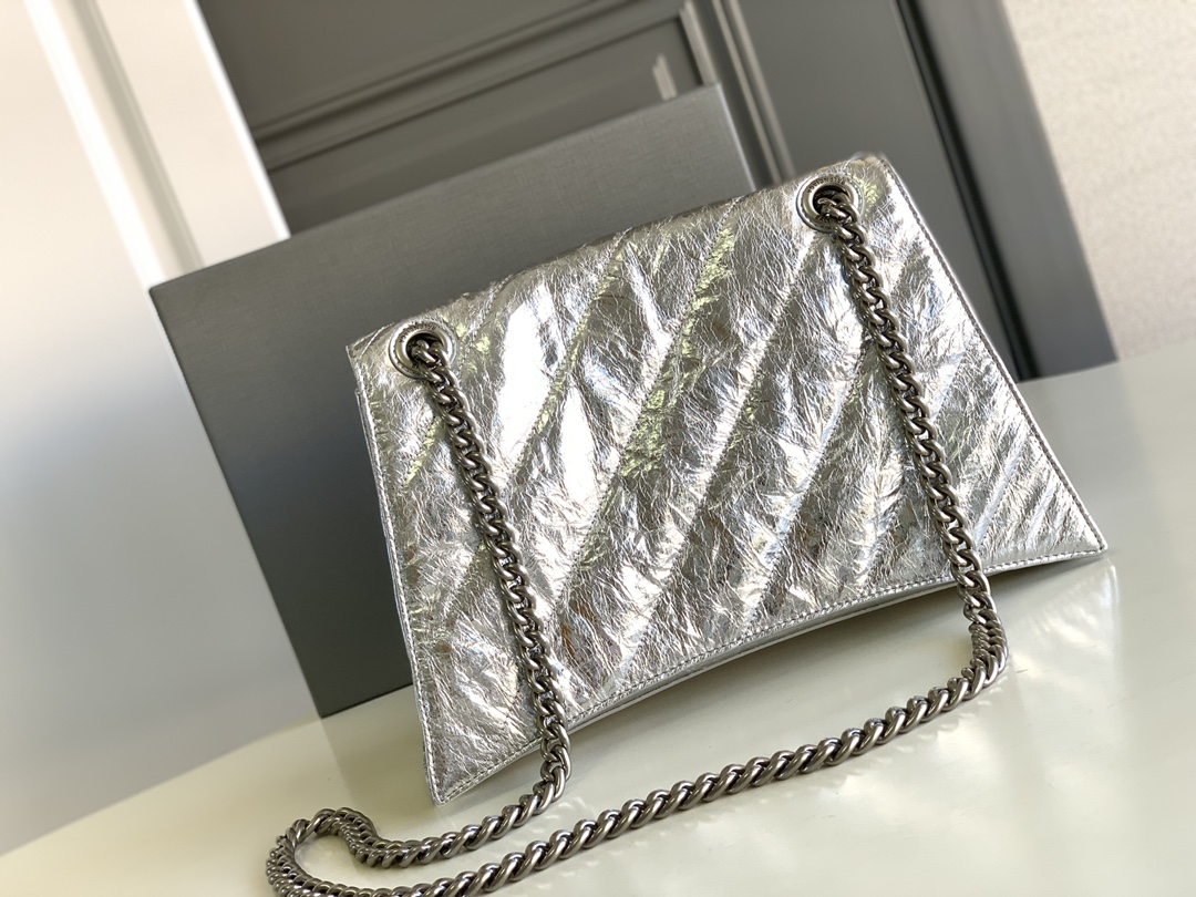 Ba1en*iaga Crush Medium Chain Bag Metallized Quilted In Sliver Tone For Women 12.2in/31cm 716351210IW8110