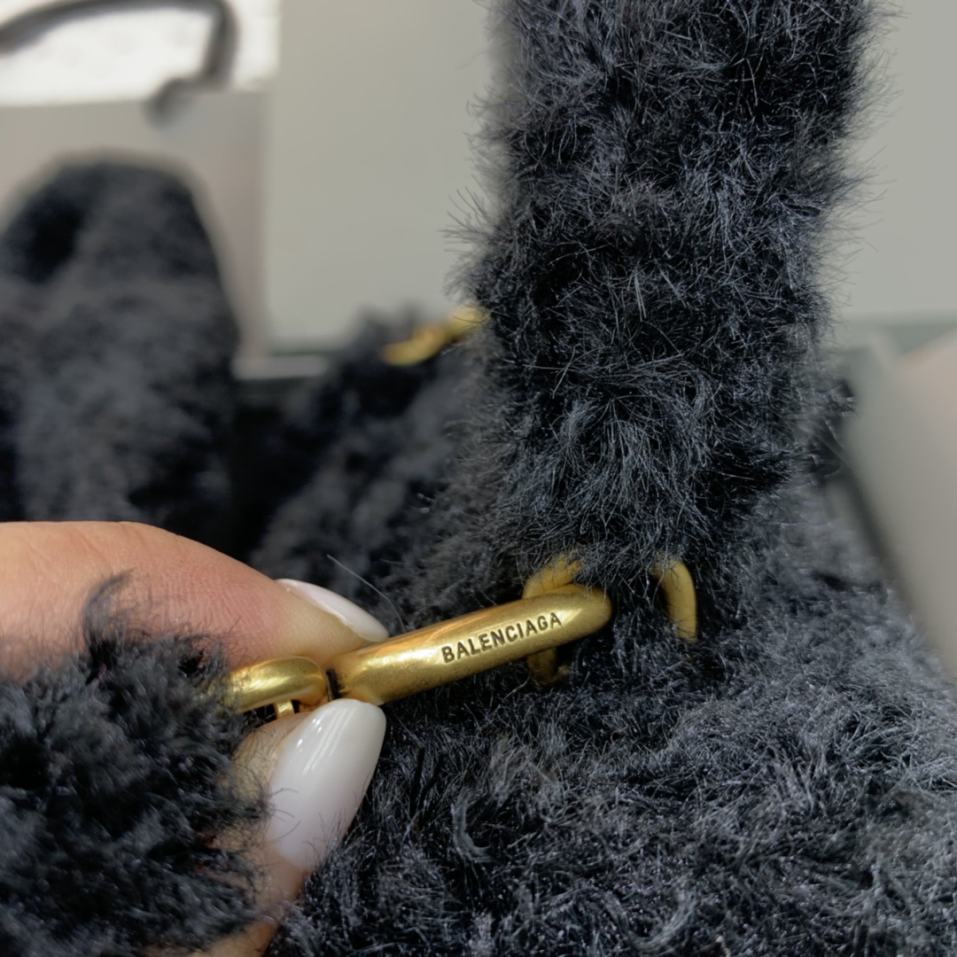 Ba1en*iaga Furry Hourglass Small Handbag With Strap In Black For Women 9.4in/24cm 676365210FU1000