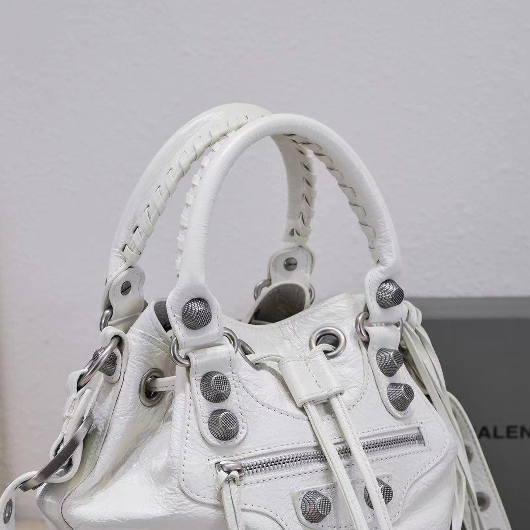 Ba1en*iaga Le Cagole Small Bucket Bag In White/Black/Purple For Women 11.8in/30 cm