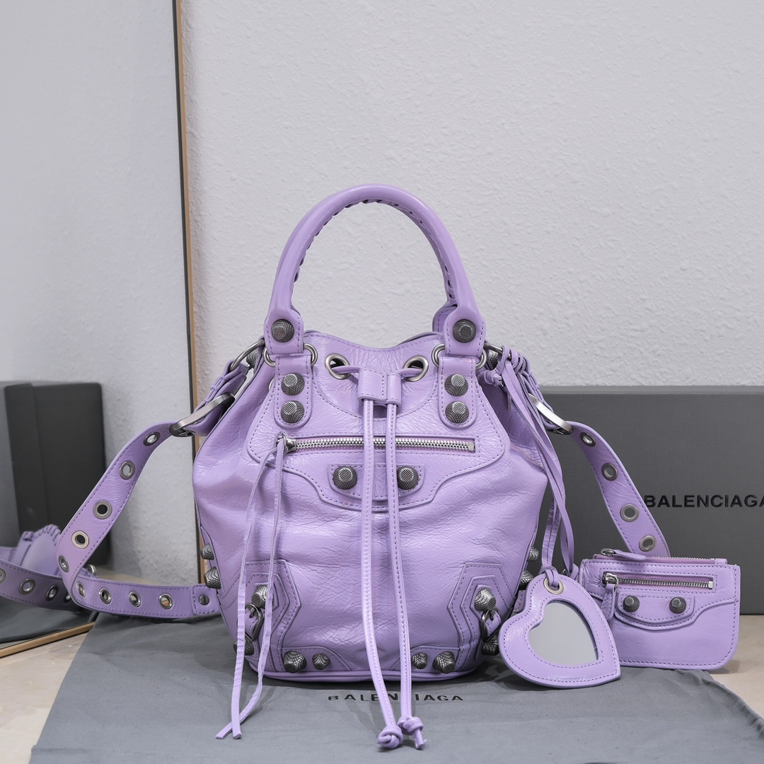 Ba1en*iaga Le Cagole Small Bucket Bag In White/Black/Purple For Women 11.8in/30 cm