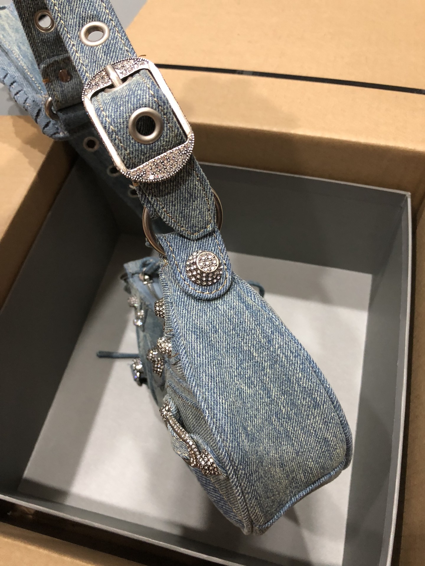 Ba1en*iaga Le Cagole Small Shoulder Bag Denim In Blue For Women 13in/33cm