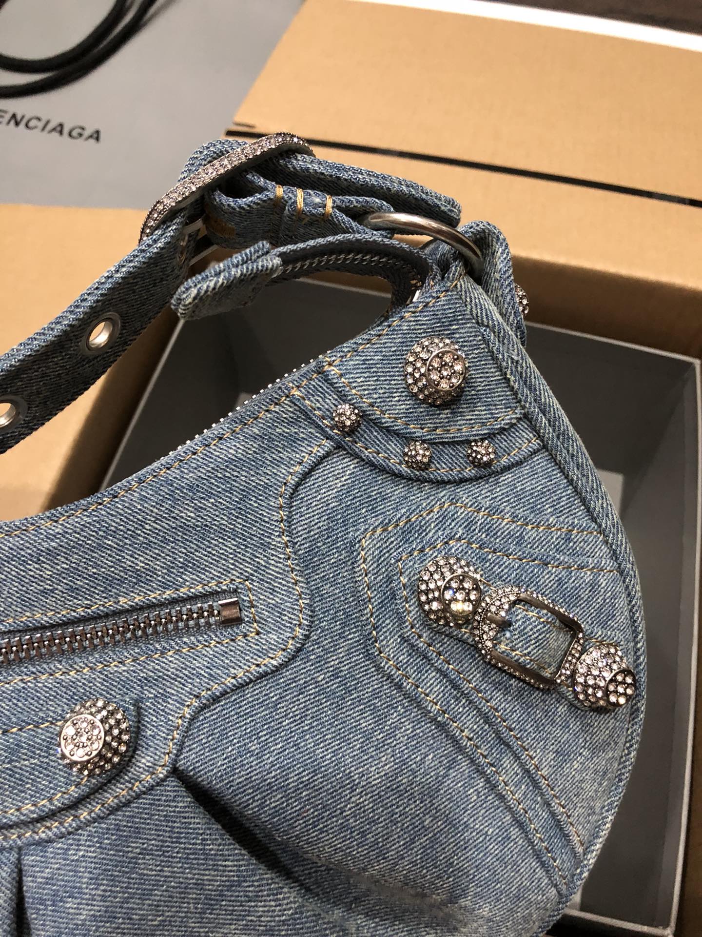 Ba1en*iaga Le Cagole XS Shoulder Bag Denim In Blue For Women 10.2in/26cm 6713092109U4715