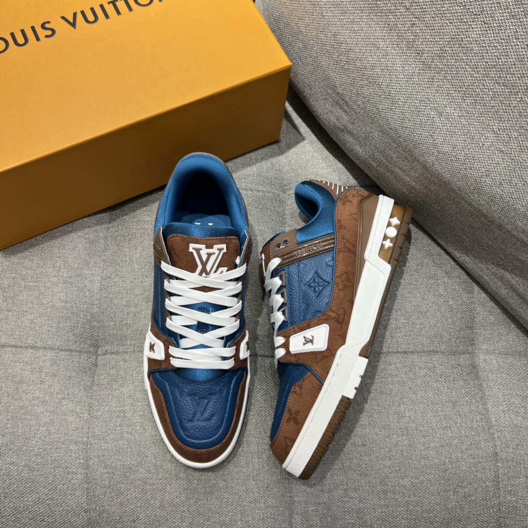 L0vis Vvtt0n LV Trainer Sneaker Brown And Dark Blue For Men