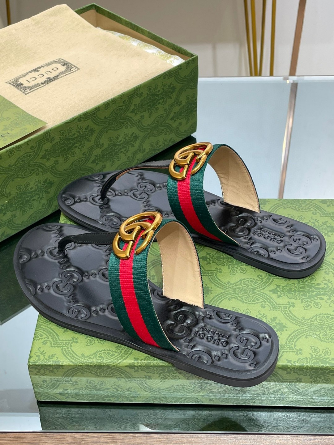 Gvc*1 Thong Sandal With Double G Green For Women ‎