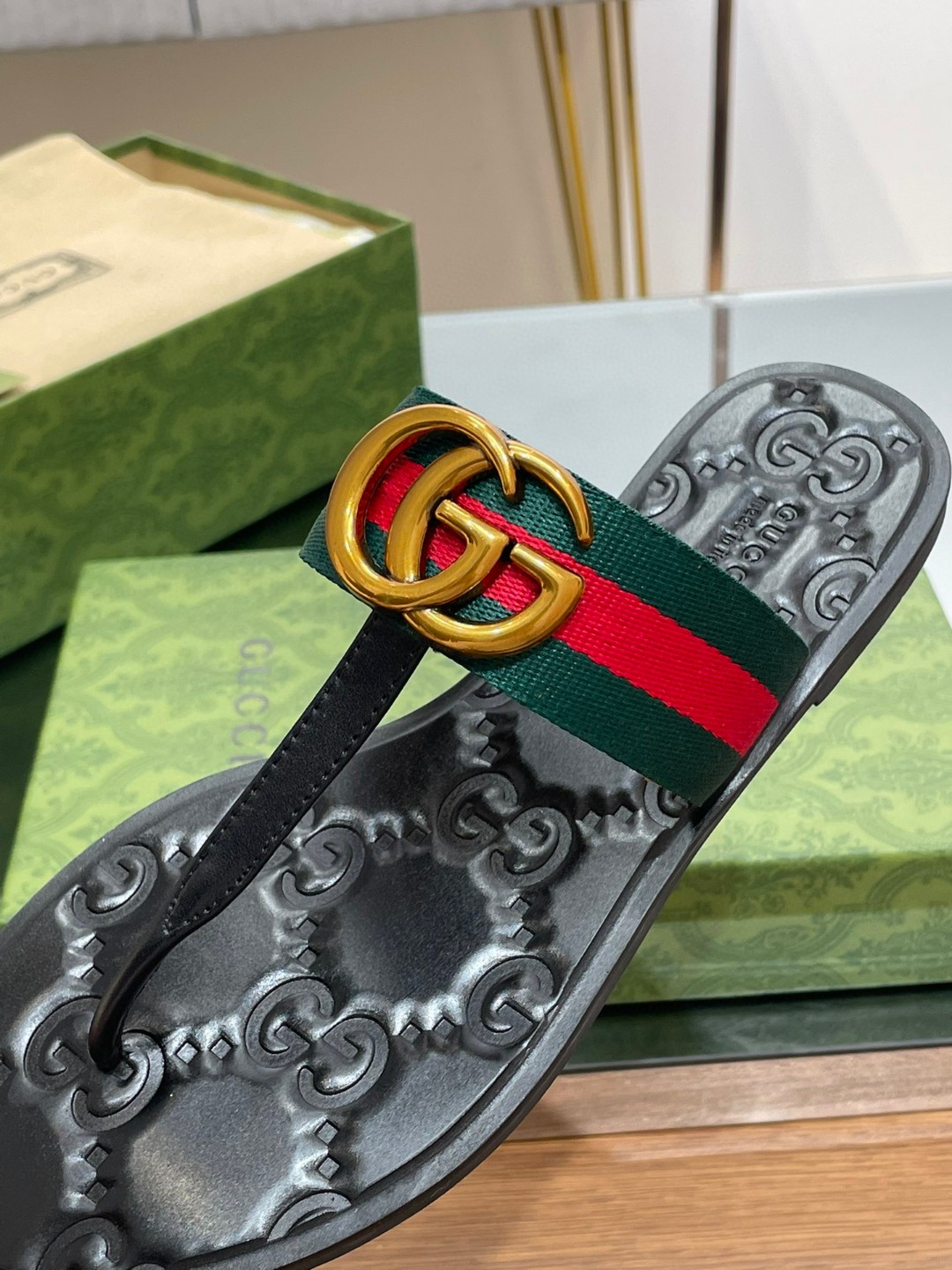 Gvc*1 Thong Sandal With Double G Green For Women ‎