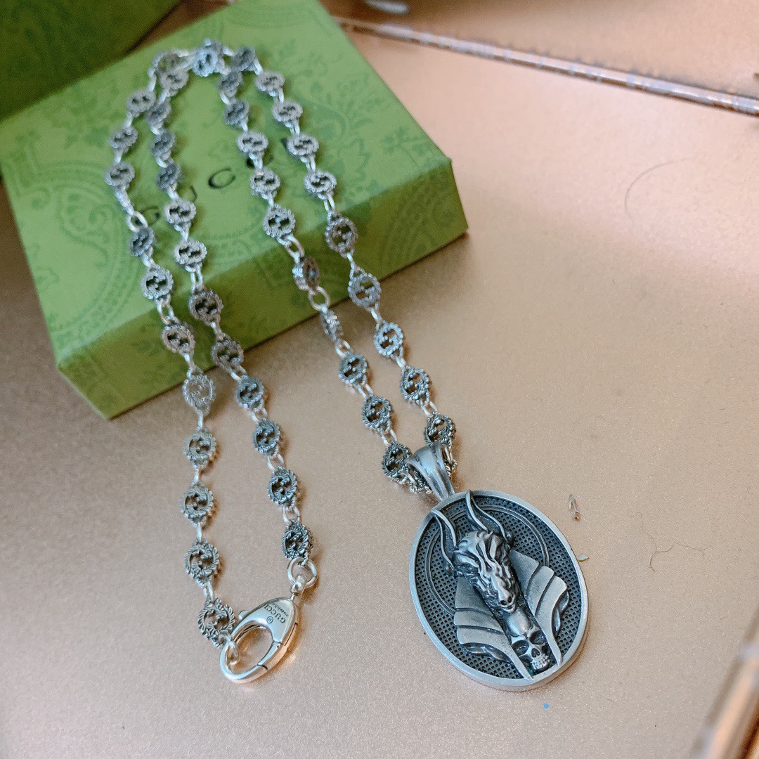 Gvc*1 Anubis Deity Necklace Silver Tone For Women