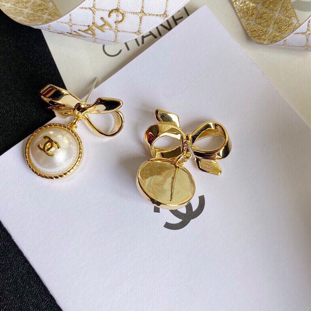 Ch**el Bow Earrings Gold For Women