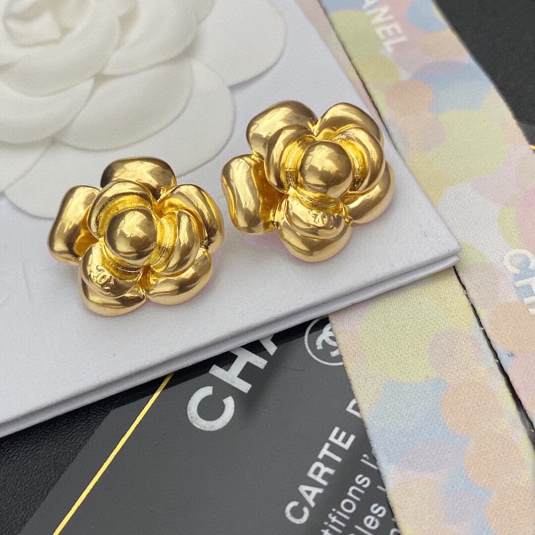 Ch**el Camellia Stud Earrings Gold For Women