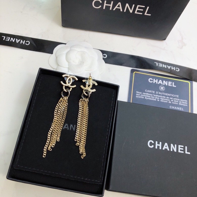Ch**el Chain Long Shape Earrings Gold Tone For Women
