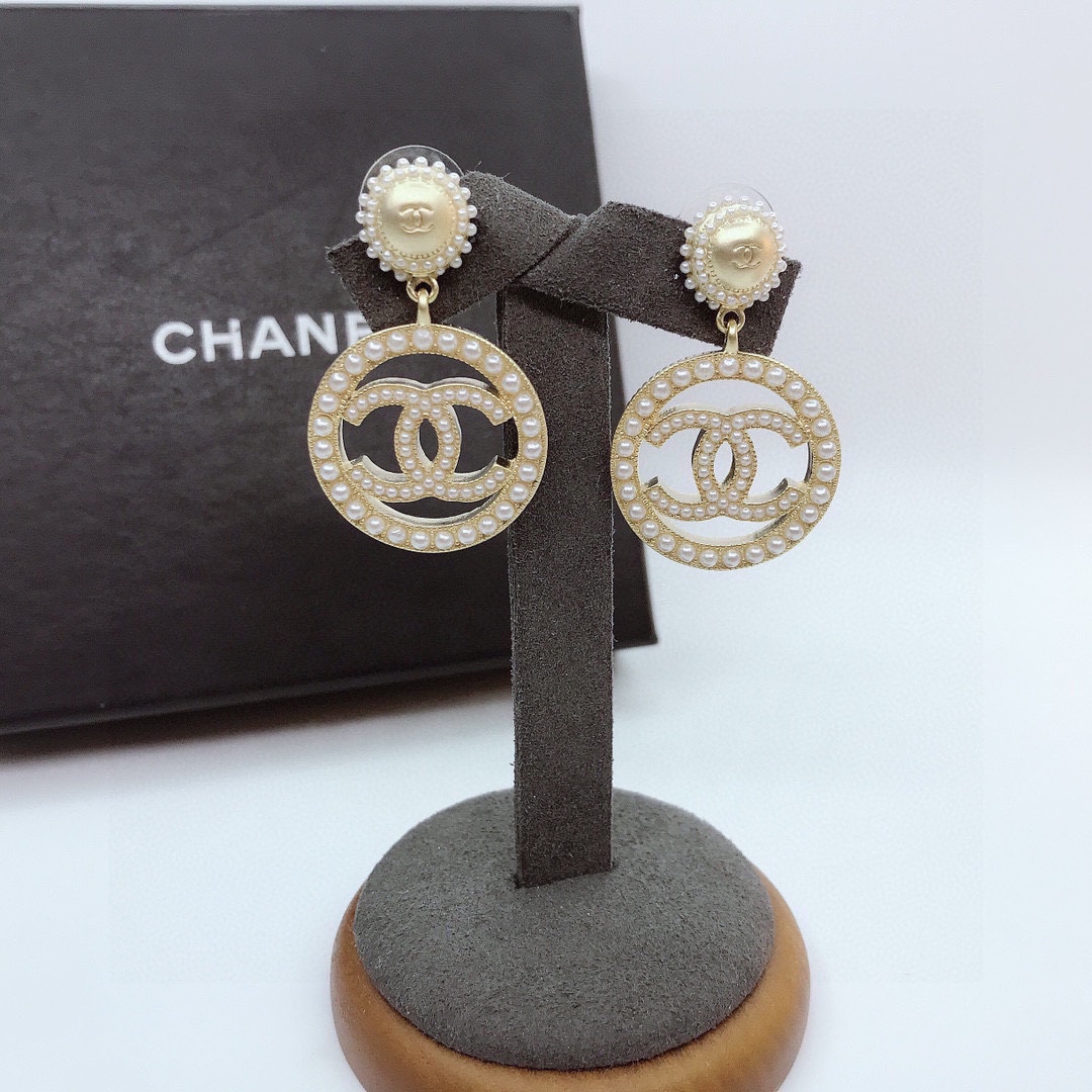 Ch**el Dangling Big Circle Frame Earrings Gold Tone For Women