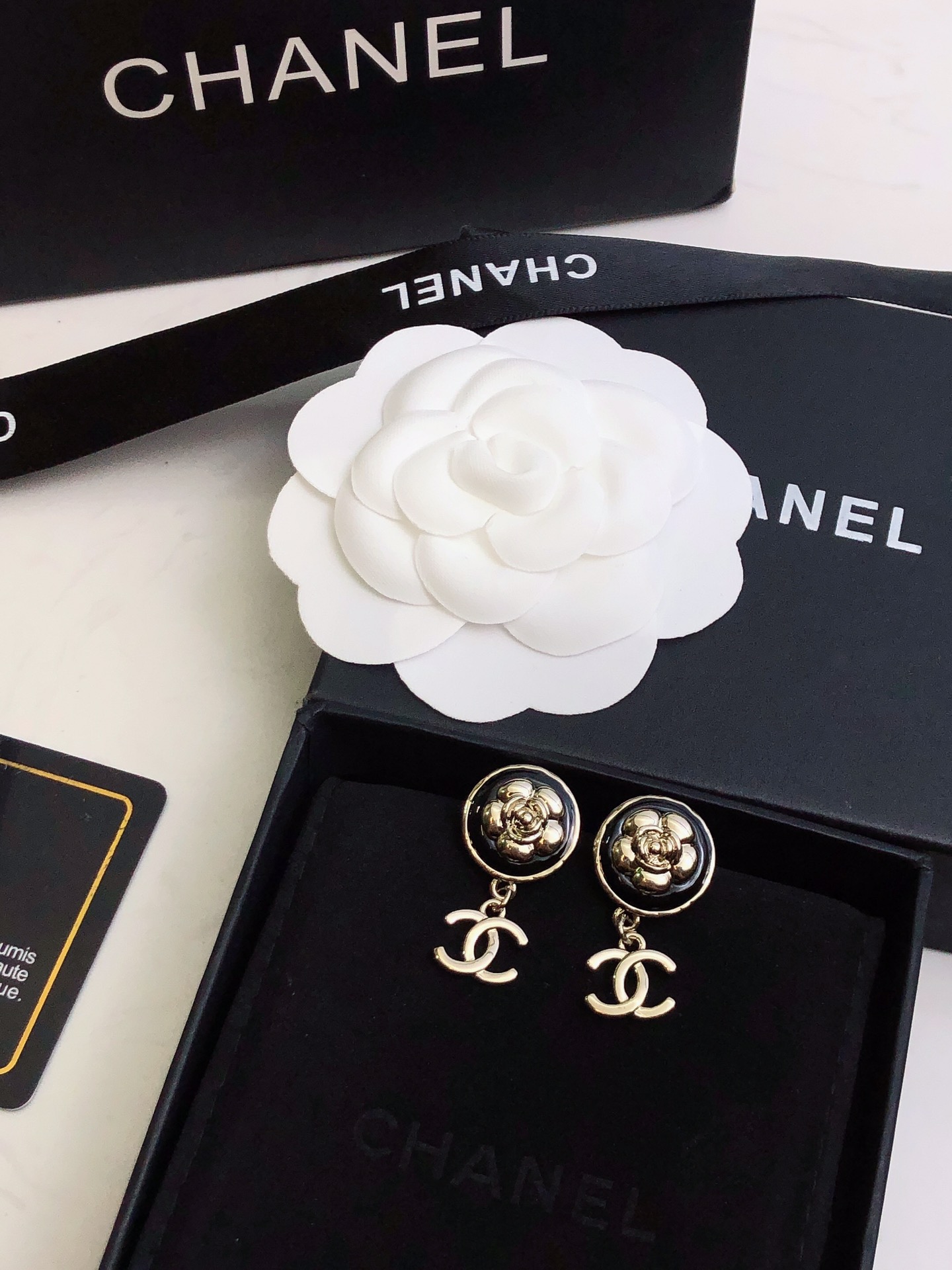 Ch**el Flower Earrings Black For Women