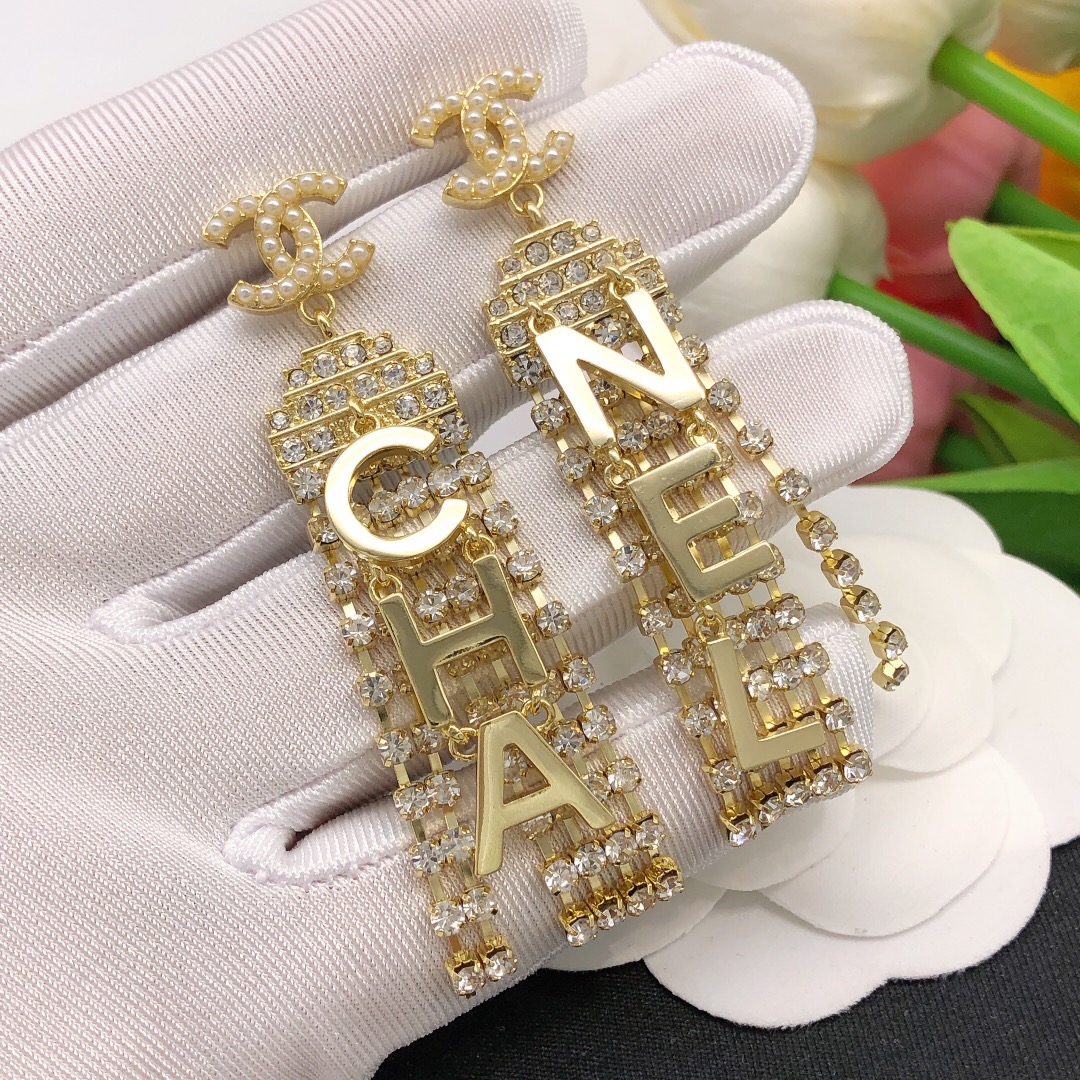 Ch**el Letter Tassel Earring Gold For Women