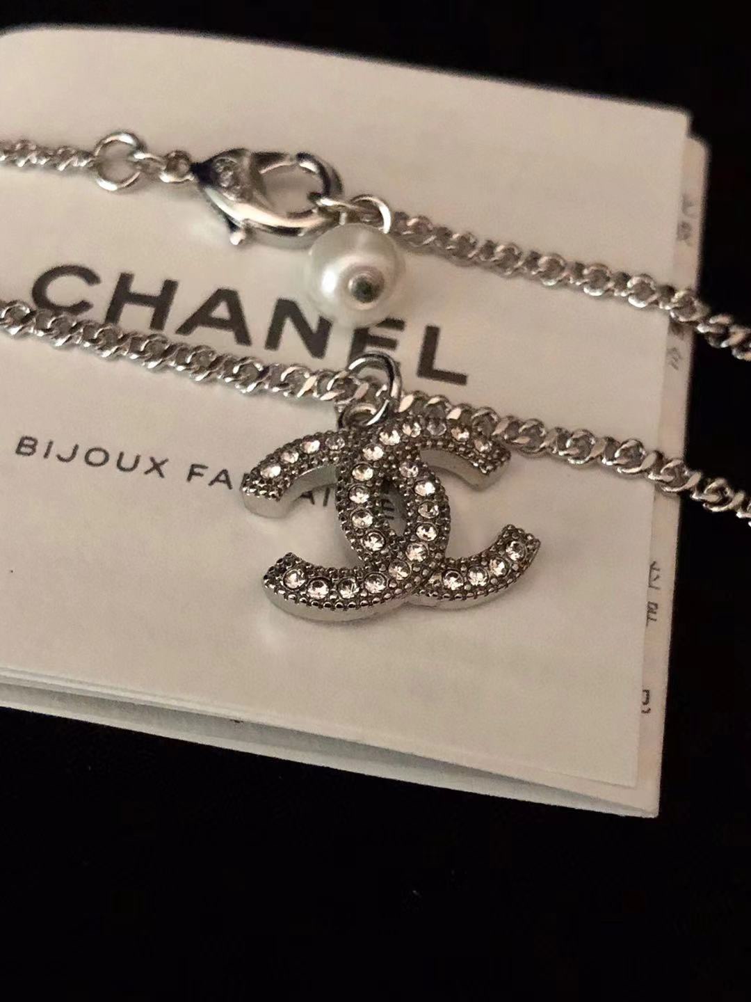 Ch**el Logo Bracelet Silver Tone For Women