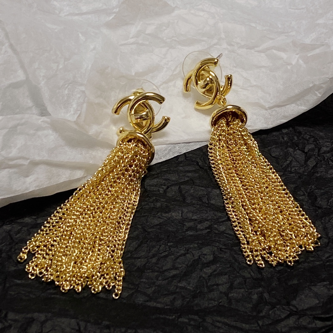 Ch**el Long Tassel Earrings Gold For Women