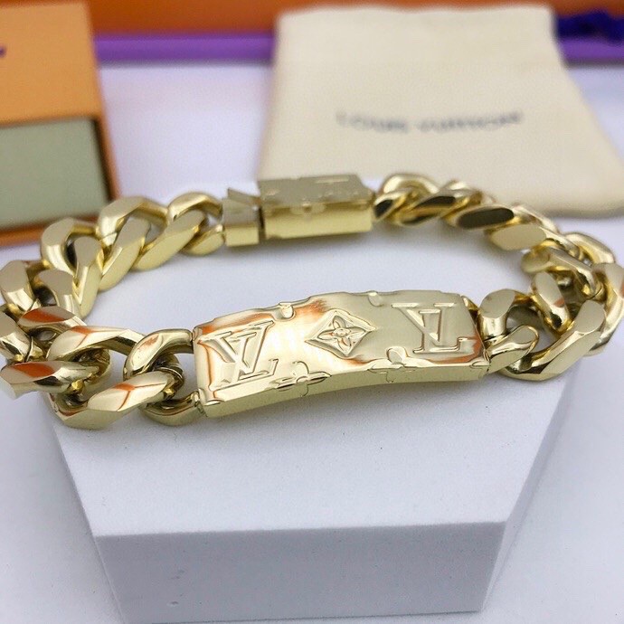 L0vis Vvtt0n Monogram Chain Bracelet Gold Tone For Men