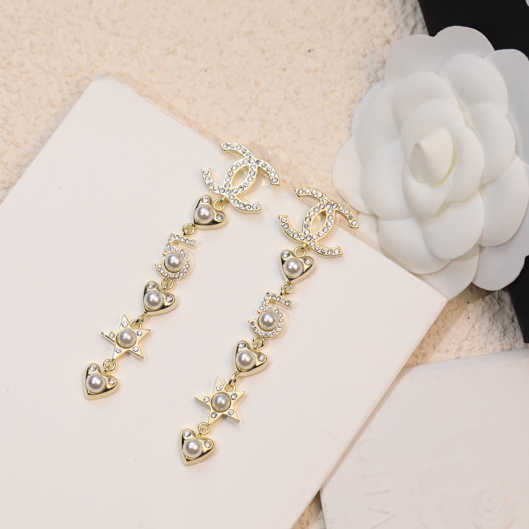 Ch**el Number 5 Long Earrings Gold Tone For Women