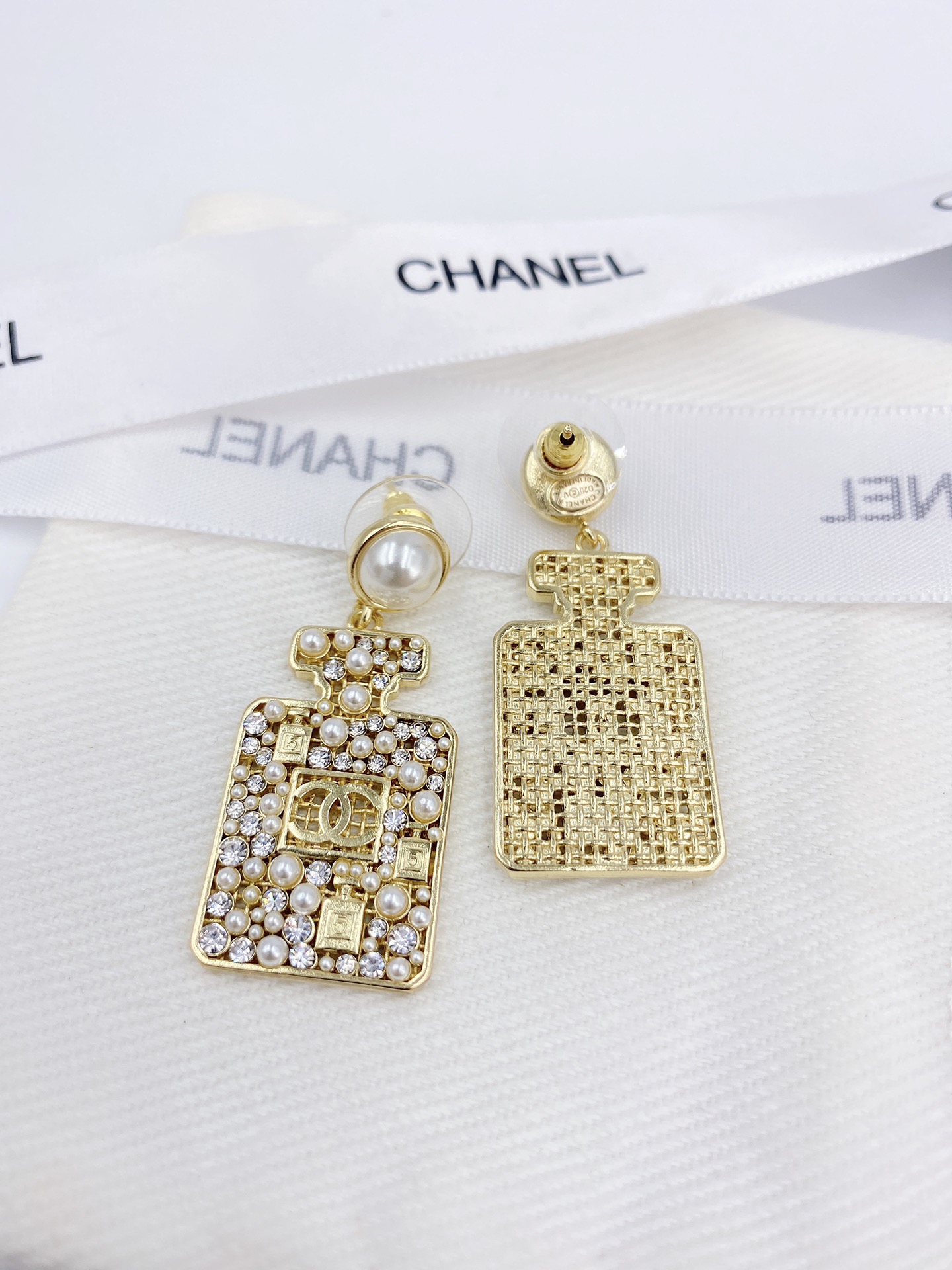 Ch**el Perfume Bottle Earrings Gold Tone For Women