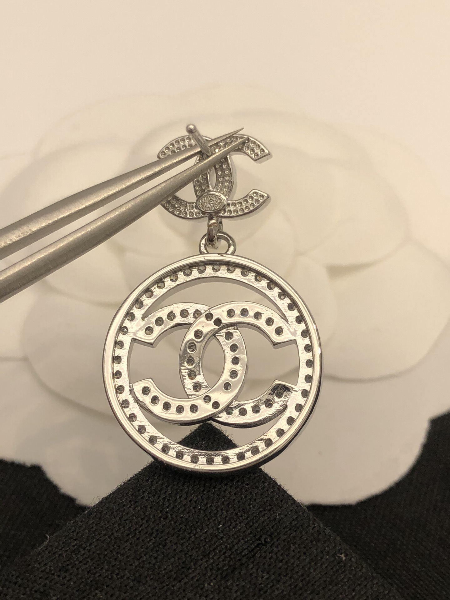 Ch**el Round Double C Earrings Silver For Women