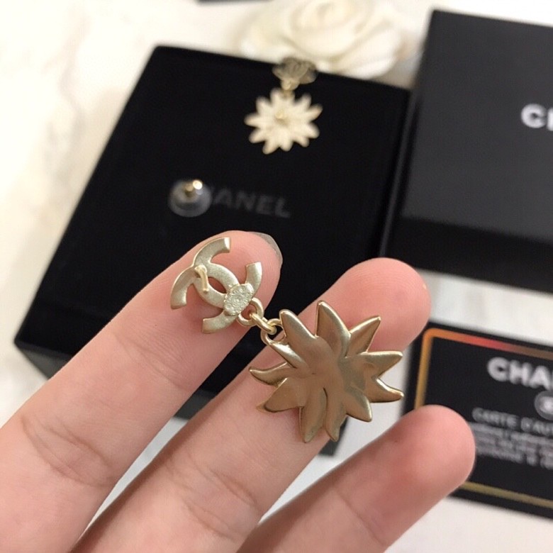 Ch**el Sun Flower Earrings Gold Tone For Women