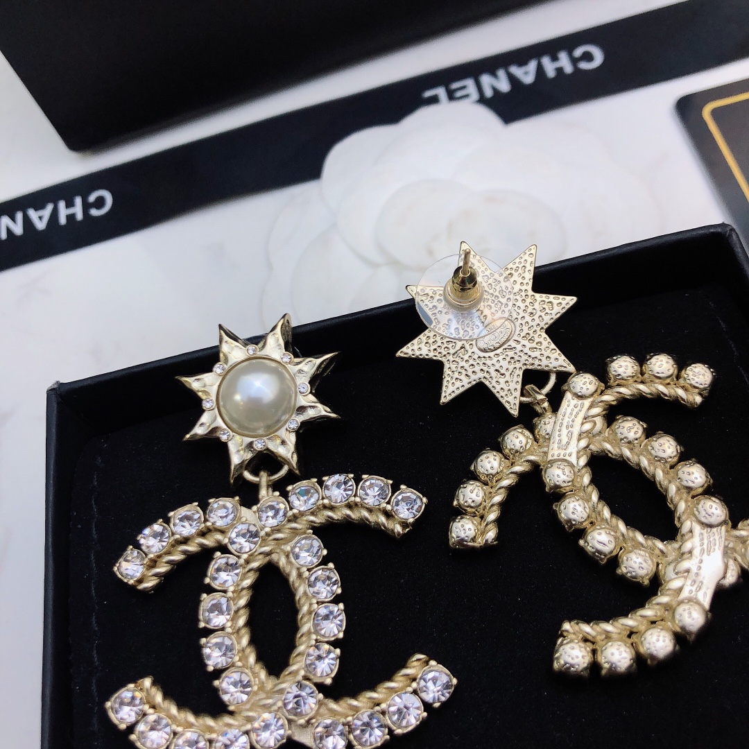 Ch**el Sun Shape Earrings Gold Tone For Women