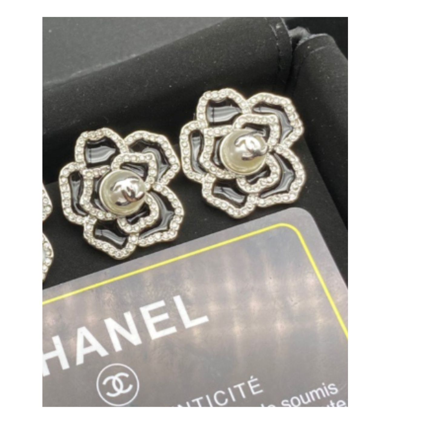 Ch**el Sweet Lady Camellia Earrings Black For Women