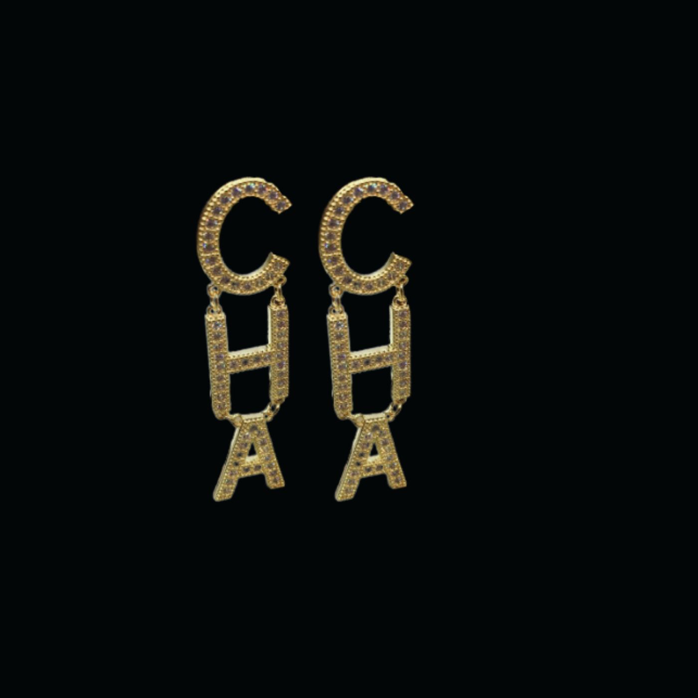 Ch**el The Letter C-H-A N-E-L Frame Earrings Gold Tone For Women