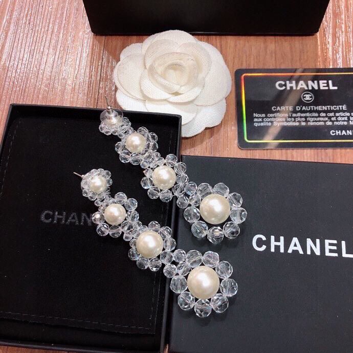 Ch**el Transparent Pearl Earrings White For Women