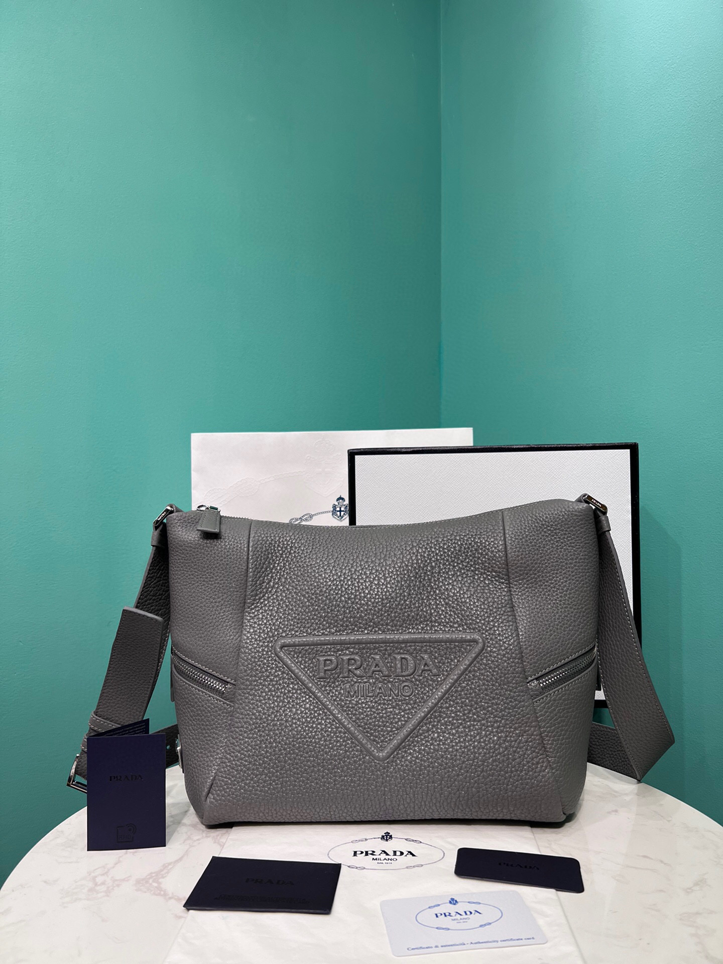 Pra*a Bag With Shoulder Strap In Grey For Women 10.2 in/ 26cm 2VH165_2BBE_F0K44_V_OOO