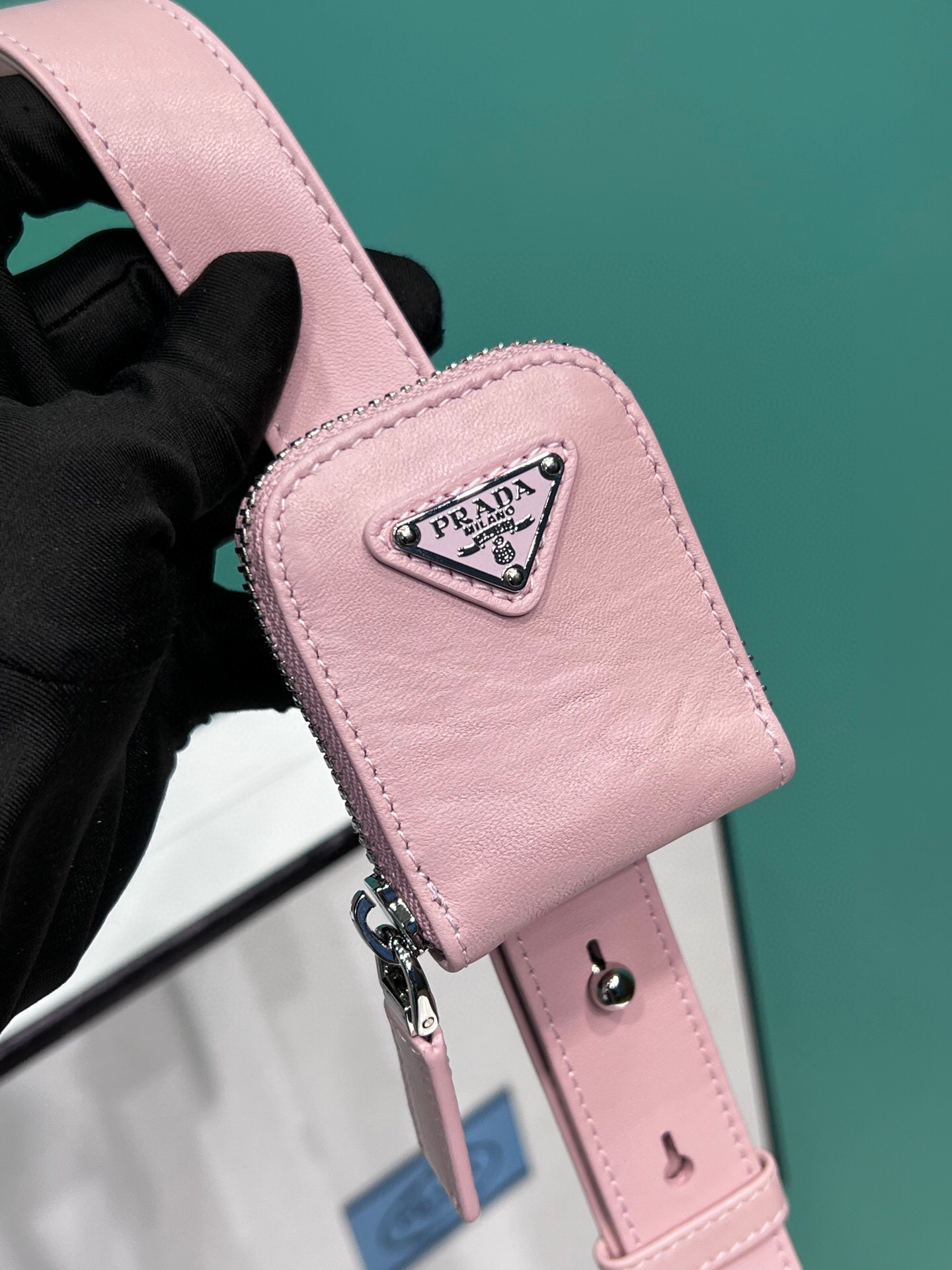 Pra*a Medium Antique Nappa Top Handle Bag In Green/Pink For Women 9.5 in/ 24cm 1BB092_UVL_F0092_V_T2O