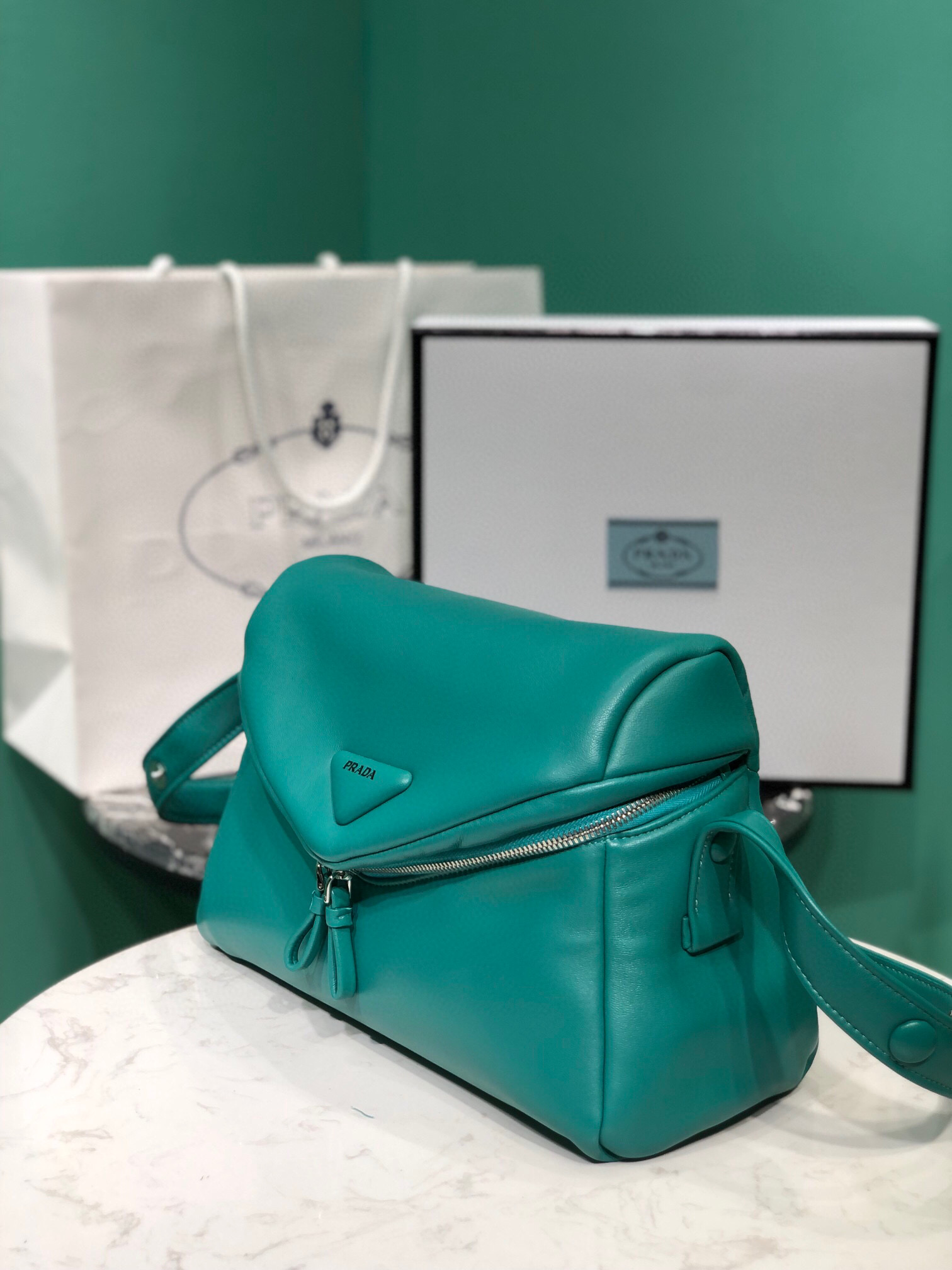 Pra*a Padded Nappa Pra*a Signaux Bag In Green For Women 13in/ 33cm