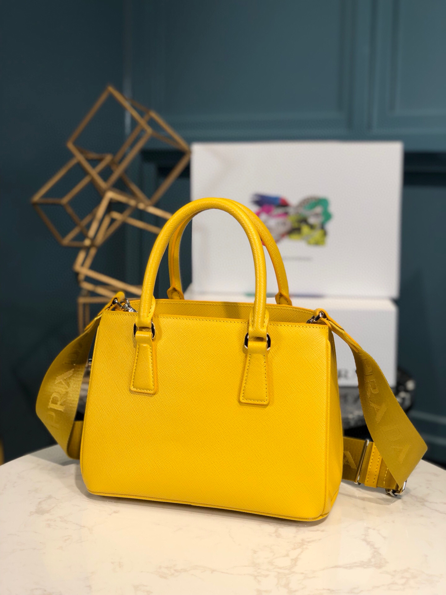 Pra*a Saffiano Lux Galleria In Yellow For Women 9in/ 23cm
