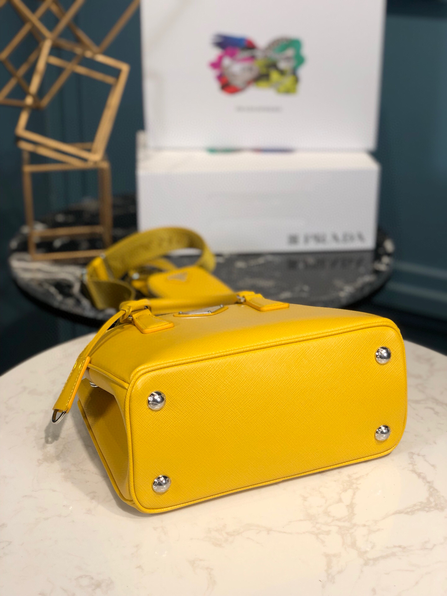 Pra*a Saffiano Lux Galleria In Yellow For Women 9in/ 23cm