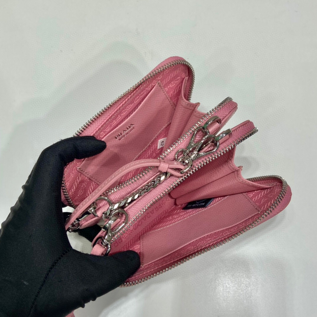 Pra*a Saffiano Mini Pouch In Pink For Women 5.9in/ 15cm 1NR015_053_F0442