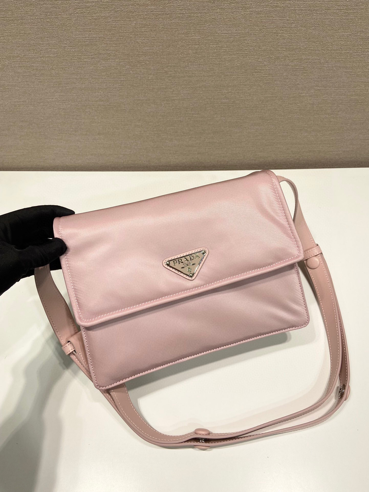 Pra*a Small Padded Shoulder Bag In Beige/Pink For Women 9.1in/ 23cm 1BD313_RDLN_F0F24_V_OOO