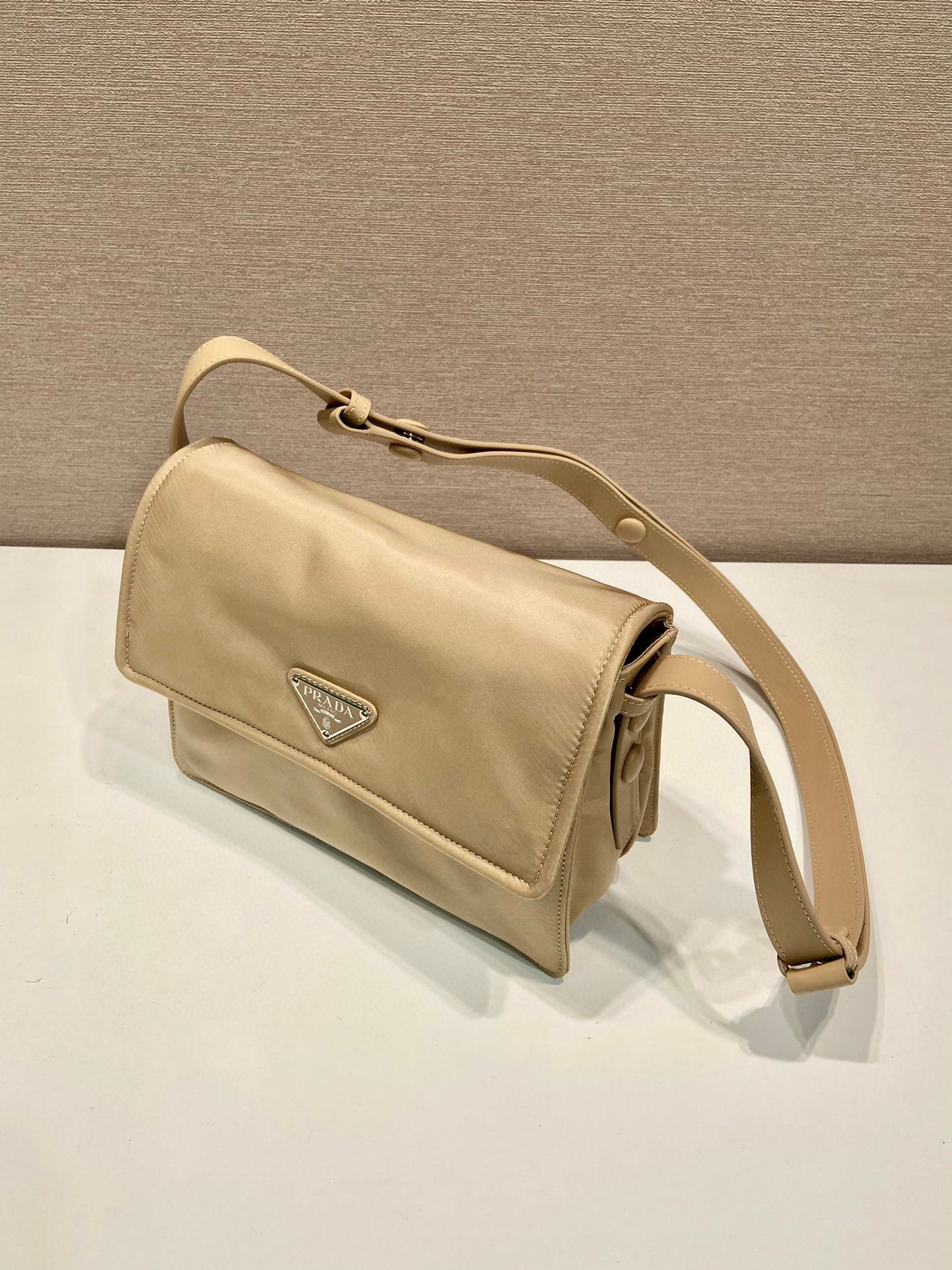 Pra*a Small Padded Shoulder Bag In Beige/Pink For Women 9.1in/ 23cm 1BD313_RDLN_F0F24_V_OOO