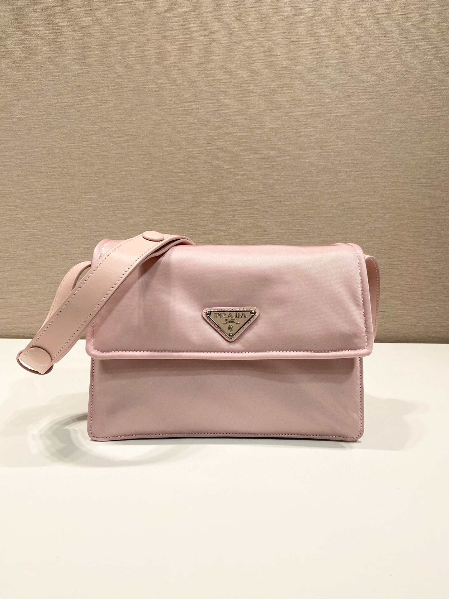 Pra*a Small Padded Shoulder Bag In Beige/Pink For Women 9.1in/ 23cm 1BD313_RDLN_F0F24_V_OOO