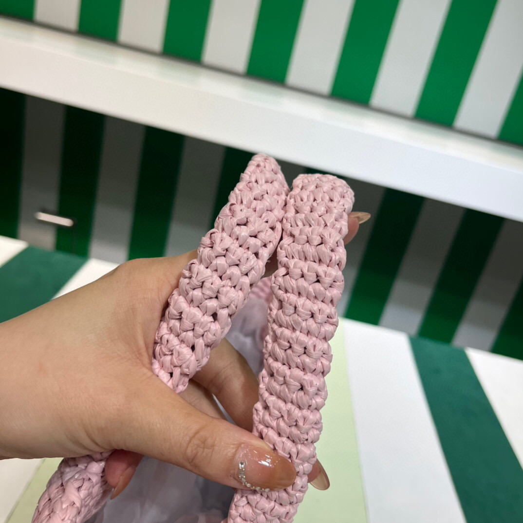 [True-to-ORIGINAL] Pra*a Small Raffia Tote Bag In Pink For Women 9.4 in/24cm 1BG422_2A2T_F0E18_V_OOL