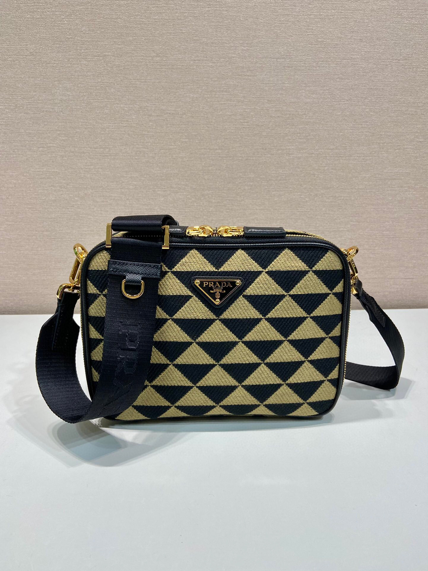 Pra*a Symbole Embroidered Fabric Bag In Beige For Women 8.6 in/ 22 cm 2VH069_2FKL_F0Y30_V_MOF