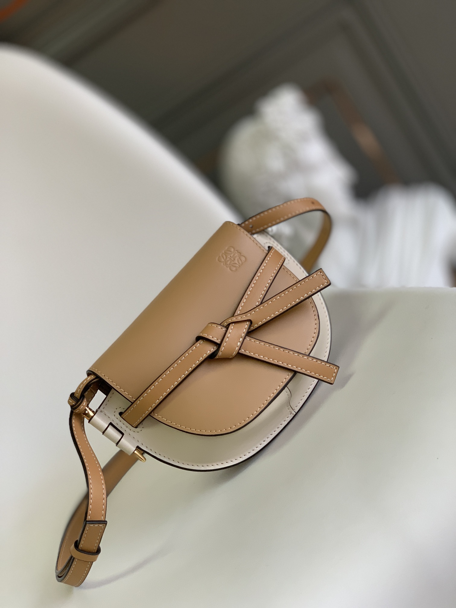 L0ew* Mini Gate Dual Bag Beige/Brown For Women 8.3in / 21cm