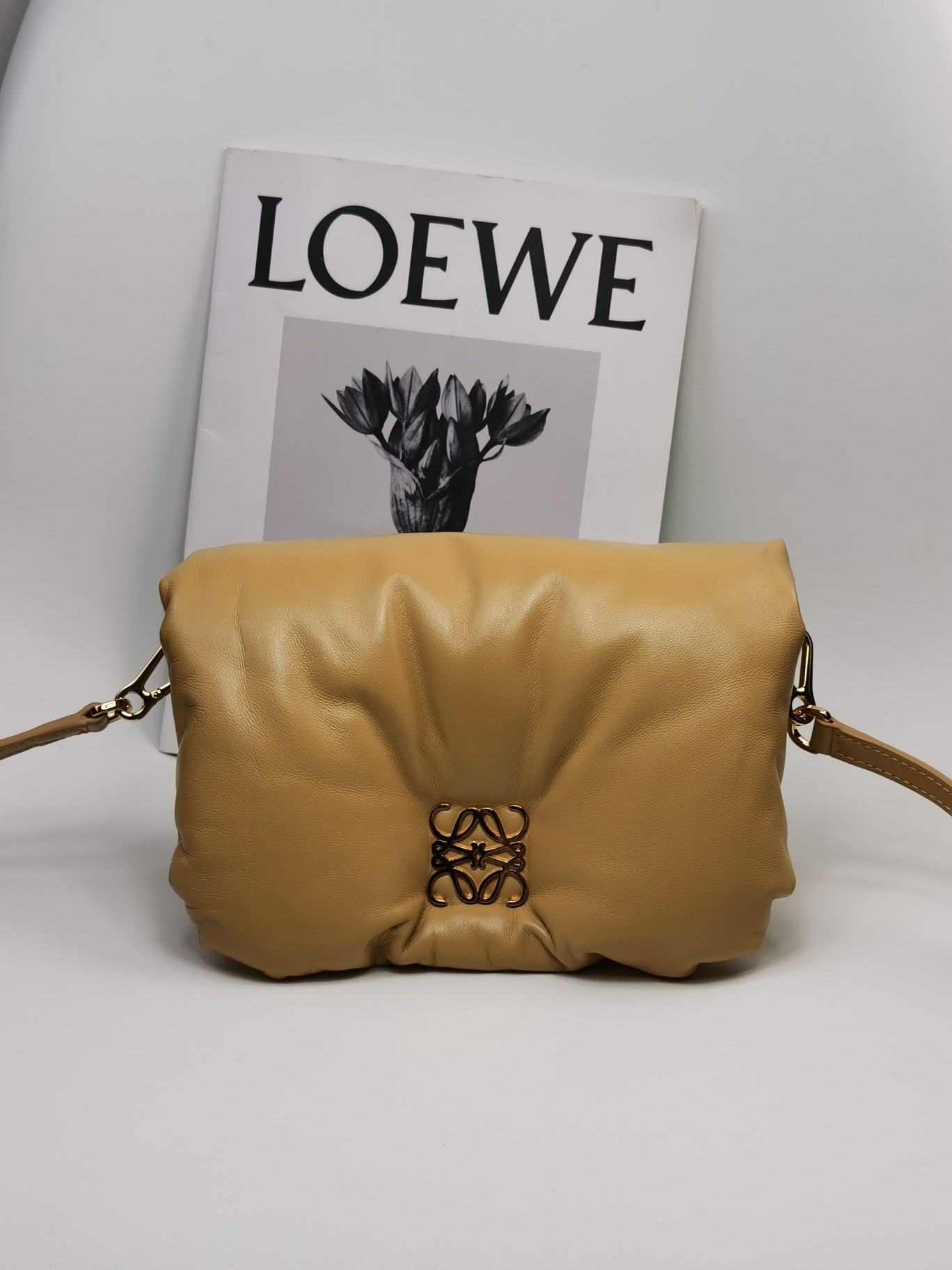 L0ew* Mini Puffer Goya Bag Black/Beige/Green Khaki For Women 7.9in / 20cm A896W56X01