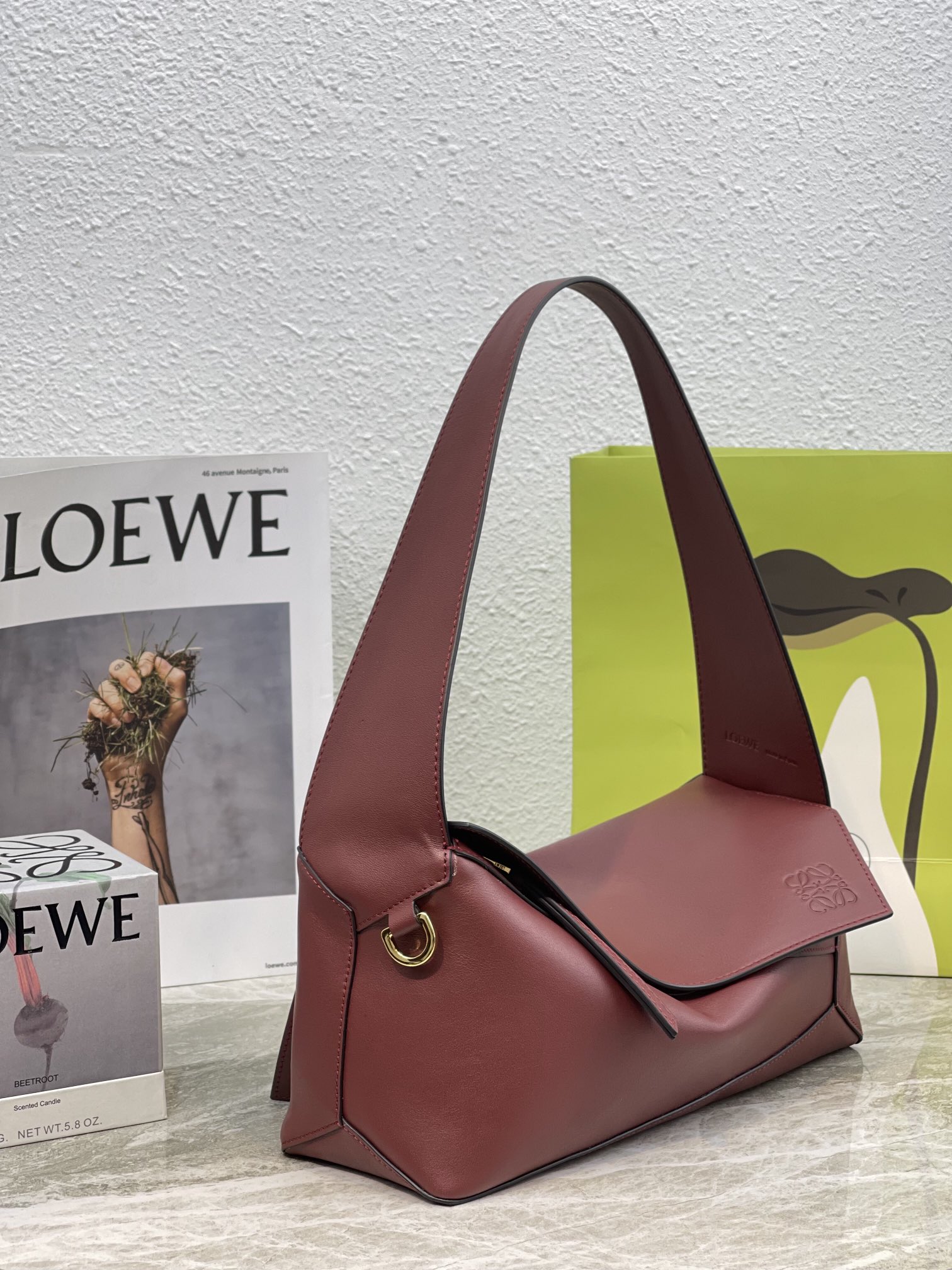 L0ew* Puzzle Hobo Bag Black/Light Green/Pink/Yellow/White For Women 11.3in / 28.7cm A510J67X01
