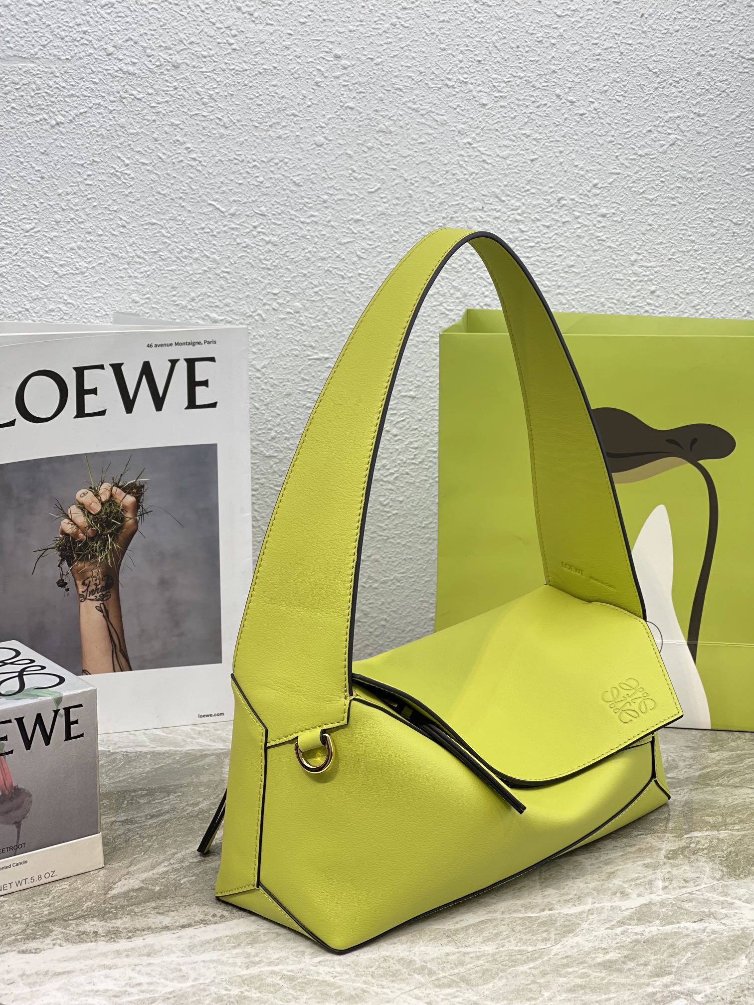 L0ew* Puzzle Hobo Bag Black/Light Green/Pink/Yellow/White For Women 11.3in / 28.7cm A510J67X01