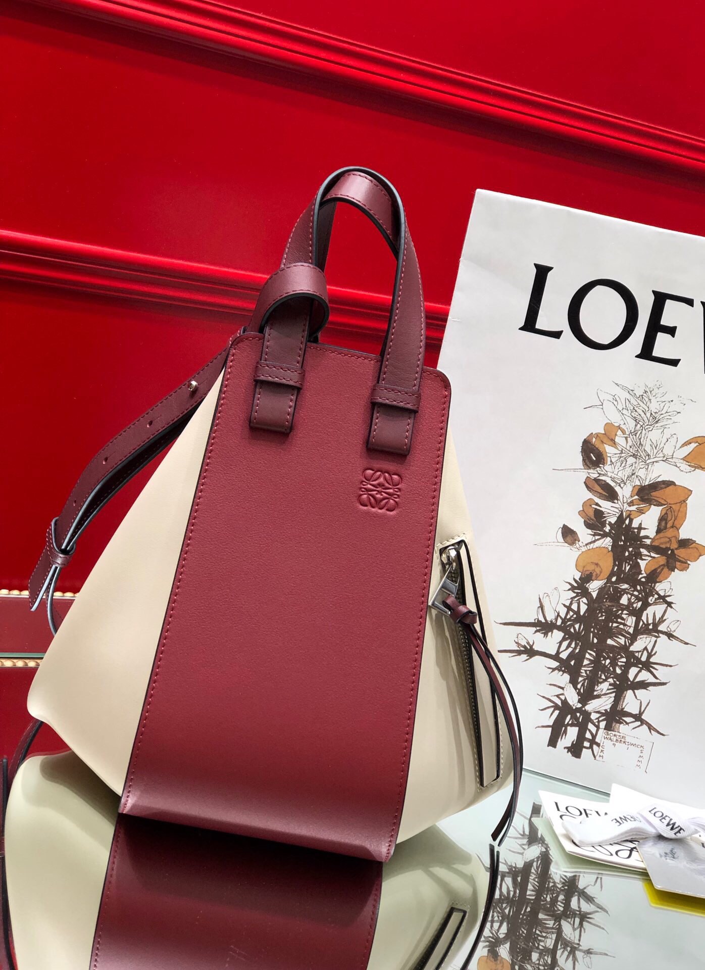 L0ew* Small Hammock Bag Blue/Pink/Beige/White/Brown/Burgundy/Grey For Women 11.8in / 30cm