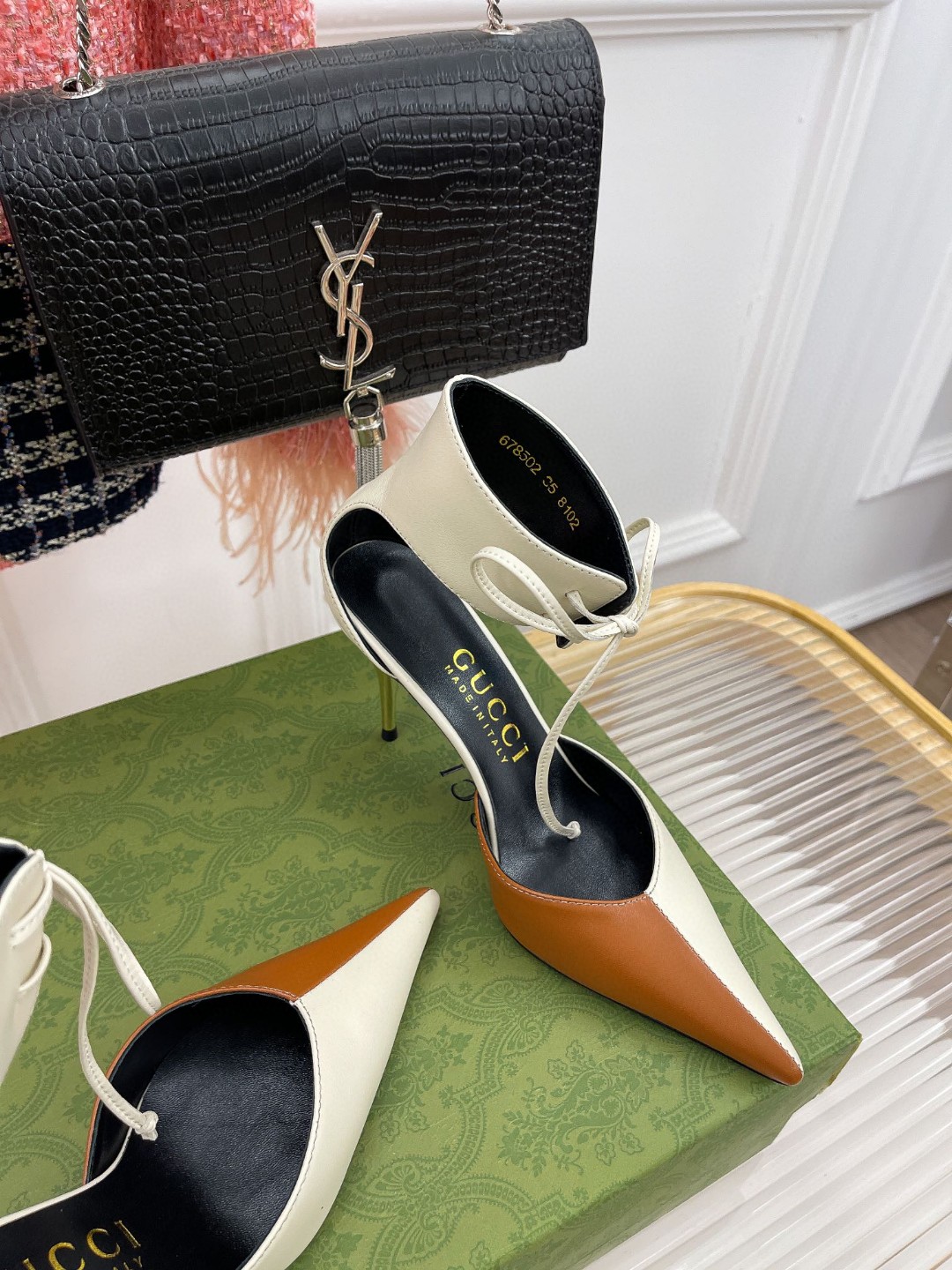 Gvc*1 High Heel Pump With Ankle Cuff White And Brown For Women ‎715146 BKO60 9057