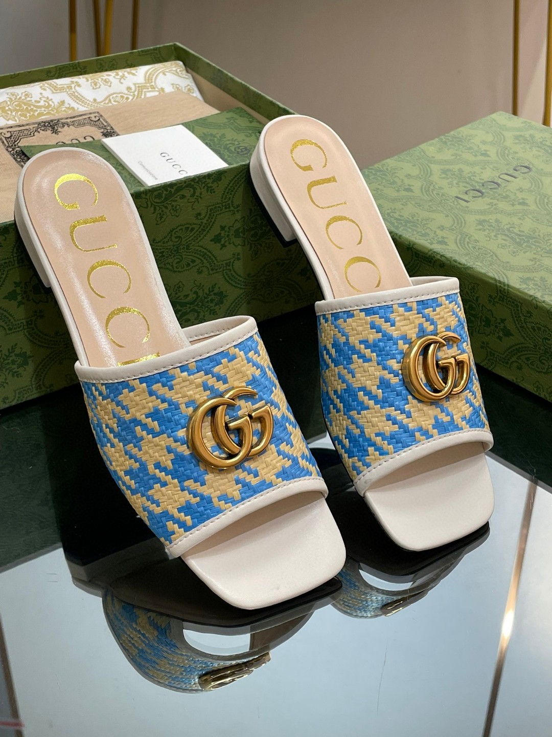 Gvc*1 Slide Sandal With Double G Blue For Women